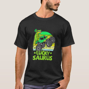 Lucky Dinosaur Monster Truck T Rex Shamrock St Pat T-Shirt