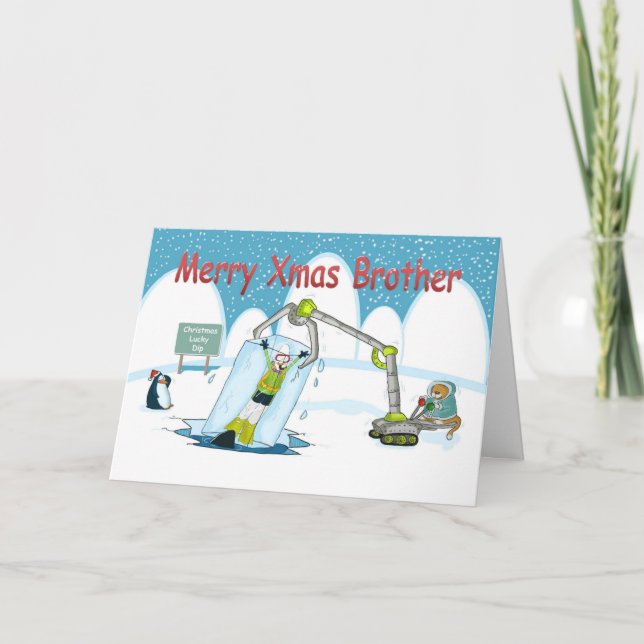 lucky Dip funny diving Merry christmas Brother Holiday Card (Front)