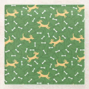 lucky dogs with bones background glass coaster