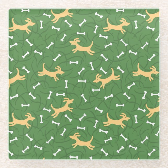 lucky dogs with bones background glass coaster (Front)