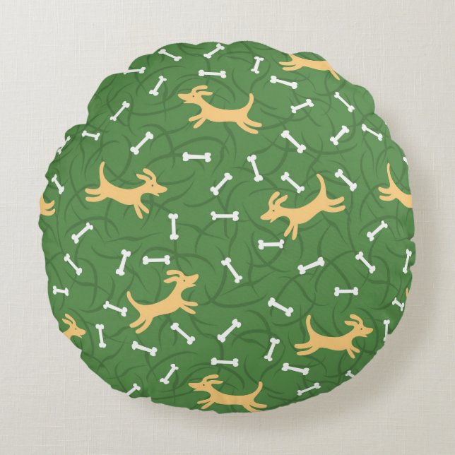 lucky dogs with bones background round cushion (Front)
