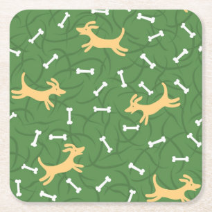 lucky dogs with bones background square paper coaster