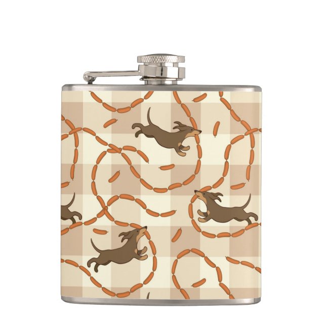 lucky dogs with sausages background hip flask (Front)