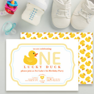 Lucky Duck 1st Birthday Invite   Rubber Duck Theme