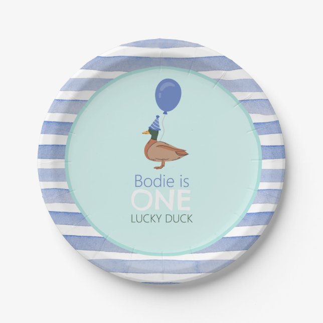 Lucky Duck 1st Birthday Paper Plate (Front)