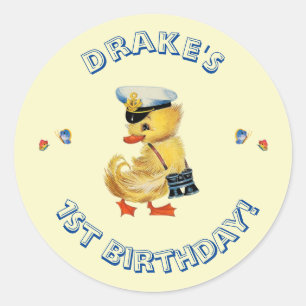 Lucky Duck 1st Birthday Party  Classic Round Sticker
