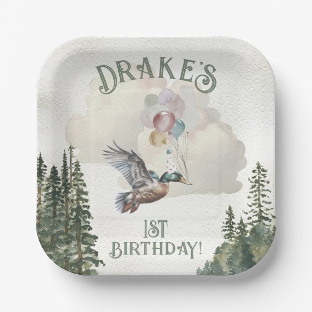 Lucky Duck 1st Birthday Party  Paper Plate (Front)