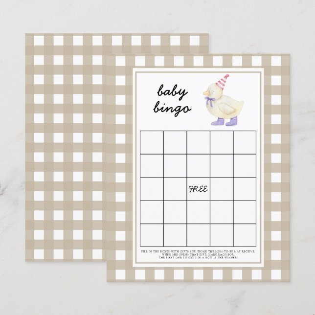 Lucky Duck Baby shower bingo game (Front/Back)