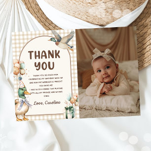 Lucky Duck Balloon Birthday Photo Thank You Card