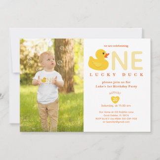 Lucky Duck First Birthday Photo Invitation