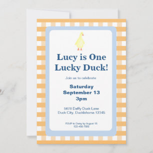 Lucky Duck First Birthday Watercolor Invitation