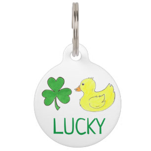 Lucky Duck Green Shamrock Clover Rubber Duckie Pet Tag
