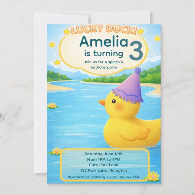 Lucky Duck Kid Birthday Invitation (Front)