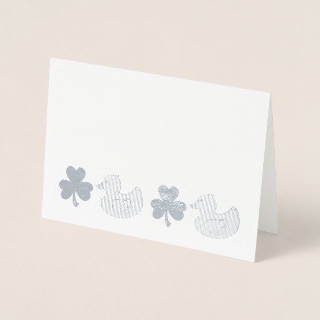 LUCKY DUCK Rubber Ducky Shamrock Clover Congrats Foil Card (Front)