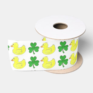 Lucky Duck Shamrock Happy St. Patrick's Day Satin Ribbon