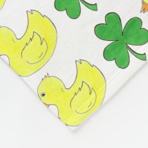 Lucky Duck Shamrock Rubber Ducky St Patrick's Day Fleece Blanket