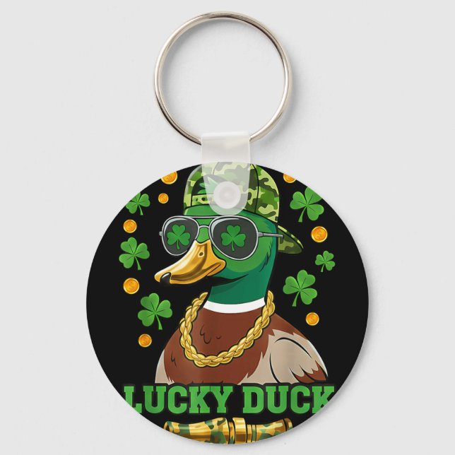 Lucky duck st patricks day mallard duck hunter men key ring (Front)