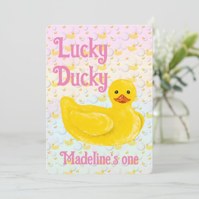 Lucky Ducky First Birthday Invitation (Standing Front)