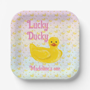 Lucky Ducky First Birthday Invitation Paper Plate