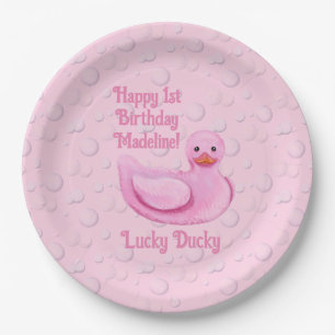 Lucky Ducky First Birthday Invitation Paper Plate