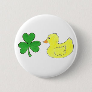 Lucky Ducky Shamrock Rubber Duck St. Patrick's Day 6 Cm Round Badge
