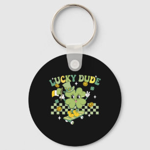 Lucky Dude Funny St Patrick's Day Kid Skateboardin Key Ring