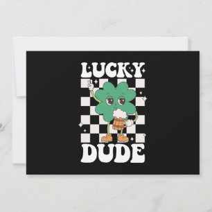 Lucky Dude Shamrock St Patricks Day Irish Groovy Invitation