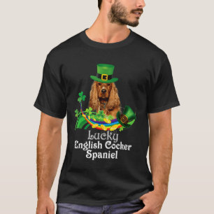 Lucky English Cocker Spaniel Dog Leprechaun St Pat T-Shirt