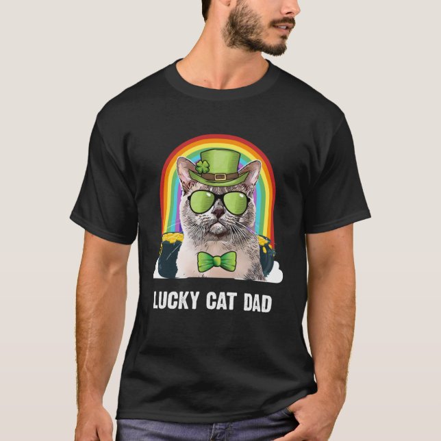 Lucky European Burmese Cat Dad St Patricks Day T-Shirt (Front)