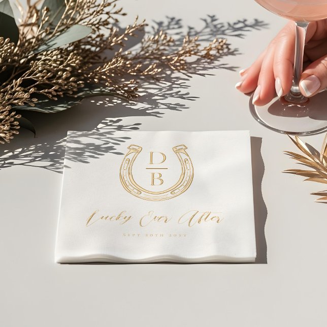 Lucky Ever After Classy Horseshoe Monogram Wedding Foil Napkins (Lucky Ever After Classy Horseshoe Monogram Wedding Foil Napkins)