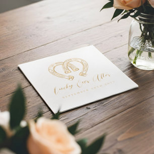 Lucky Ever After Rustic Horseshoe Heart Wedding Foil Napkins