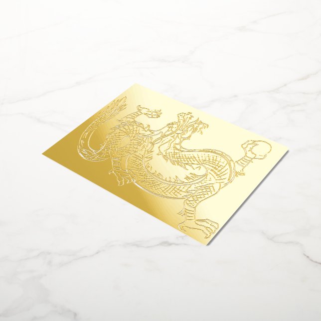Lucky Feng Shui Golden Wealth Dragon  Foil Invitation Postcard (Rotated)