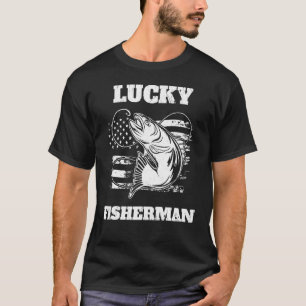 Lucky Fisherman American Flag Lake Fishing Hobby A T-Shirt