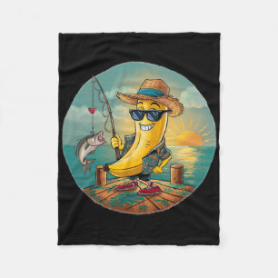Lucky Fishing Funny Bynana Humour Fleece Blanket