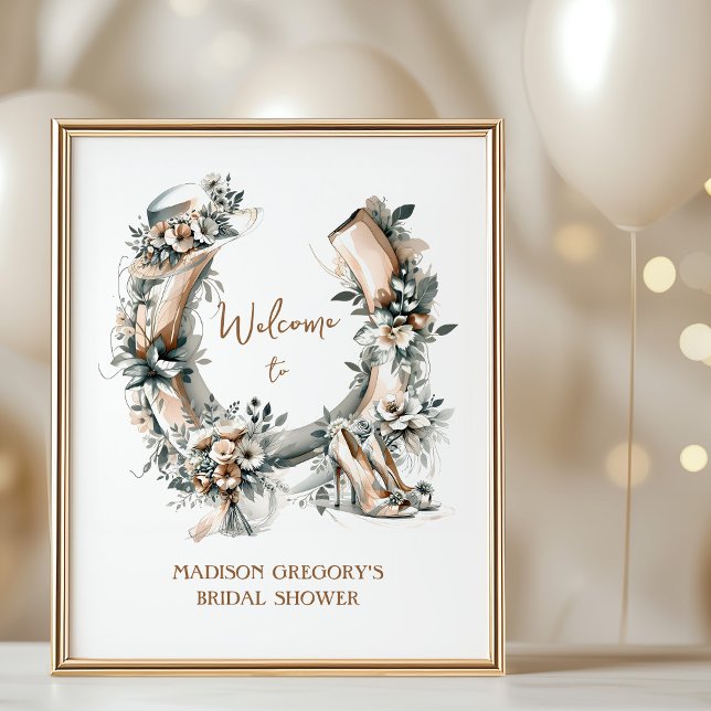 Lucky Floral Horseshoe Derby Bridal Shower Welcome Poster (Floral Horseshoe Bridal Shower Welcome Poster - order printed or as digital download)