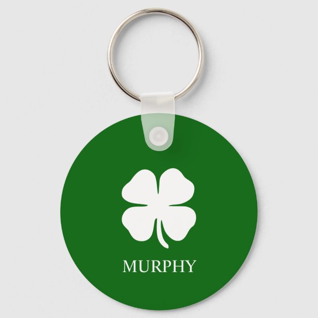 Lucky Four Leaf Clover Green Irish Shamrock Custom Key Ring (Front)
