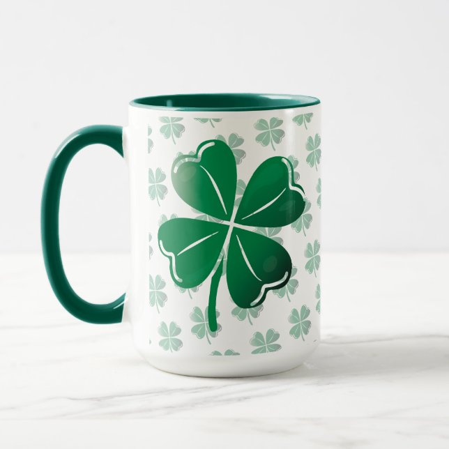 Lucky Four Leaf Clover Irish Shamrock Pattern Golf Mug (Left)