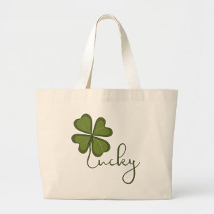 Lucky Four Leaf Clover Large Tote Bag