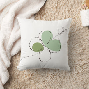 Lucky Four Leaf Clover Minimalist Line Art   Cushion