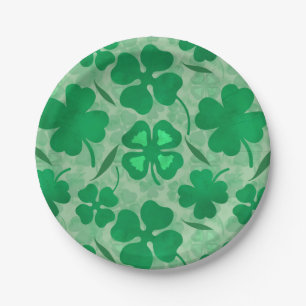 Lucky Four Leaf Clover Pattern for Saint Patricks Paper Plate