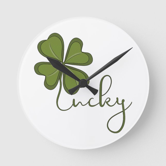 Lucky Four Leaf Clover Round Clock (Front)