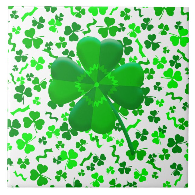 Lucky Four Leaf Clover Shamrocks Confetti Tile (Front)