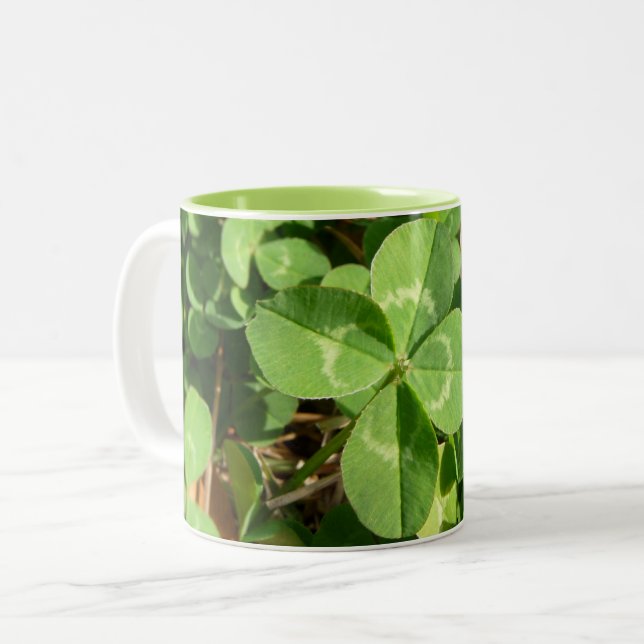 Lucky Four Leaf Clover Two-Tone Coffee Mug (Front Left)
