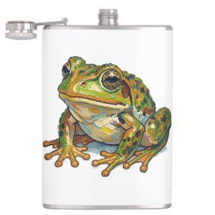 Lucky Frog Colourful Art Good Fortune Symbol Gift Hip Flask
