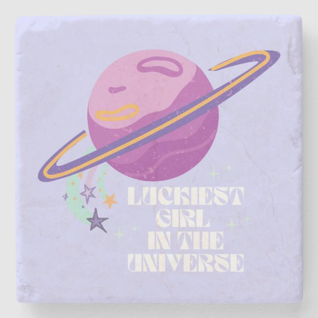 Lucky Girl, Luckiest Girl, Lucky, Affirmation Stone Coaster (Front)