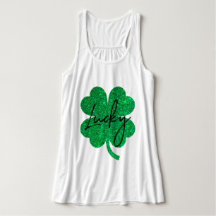Lucky glitter four leaf clover singlet