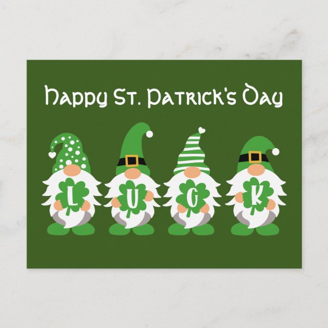 Lucky Gnomes St Patricks Day Postcard (Front)