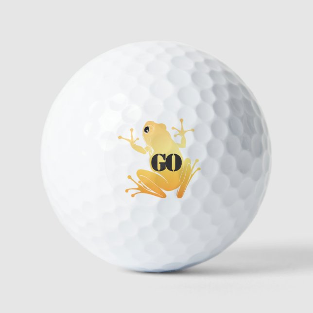 Lucky Gold Frog Illustration "GO" Custom Golf Balls (Front)