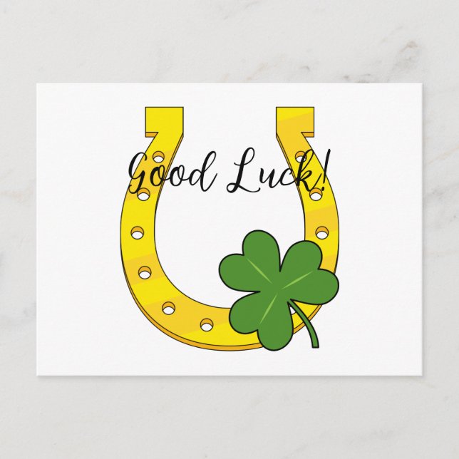 Lucky Golden Horseshoe with Shamrock | Add Text Holiday Postcard (Front)