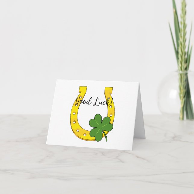 Lucky Golden Horseshoe with Shamrock | Add Text Thank You Card (Front)